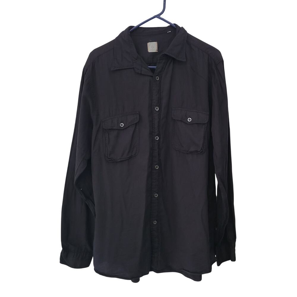 Standards Size XL Men’s Front‎ Pocket Black Button Up Dress Shirt Cashmere Blend